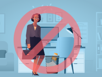 A graphic illustration of a woman at work throwing away medication with a STOP symbol superimposed