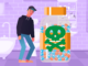 A graphic illustration of a teenager looking sadly at a giant bottle of medication with a skull and crossbones