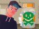 A graphic illustration of a teenager looking at a bottle of medication with a skull and crossbones