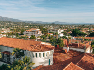 Santa Barbara Downtown, aerial view from Santa Barbara County Courthouse.