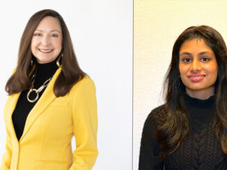 Two separate photos of different women. Both photos are portraits with white backgrounds. The left photo is of and older woman, Beth Hassett and the right photo is of a younger woman, Sonia Sharma.